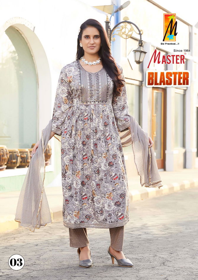 Blaster By Master Naira Cut Rayon Foil Printed Kurti With Bottom Dupatta Wholesalers In Delhi 
